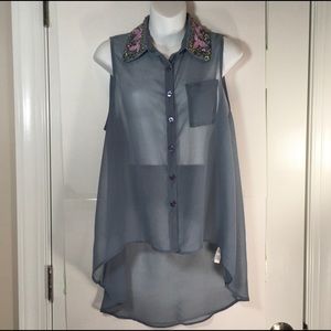 Forever 21 Sleeveless sheer Blouse Beaded Collar